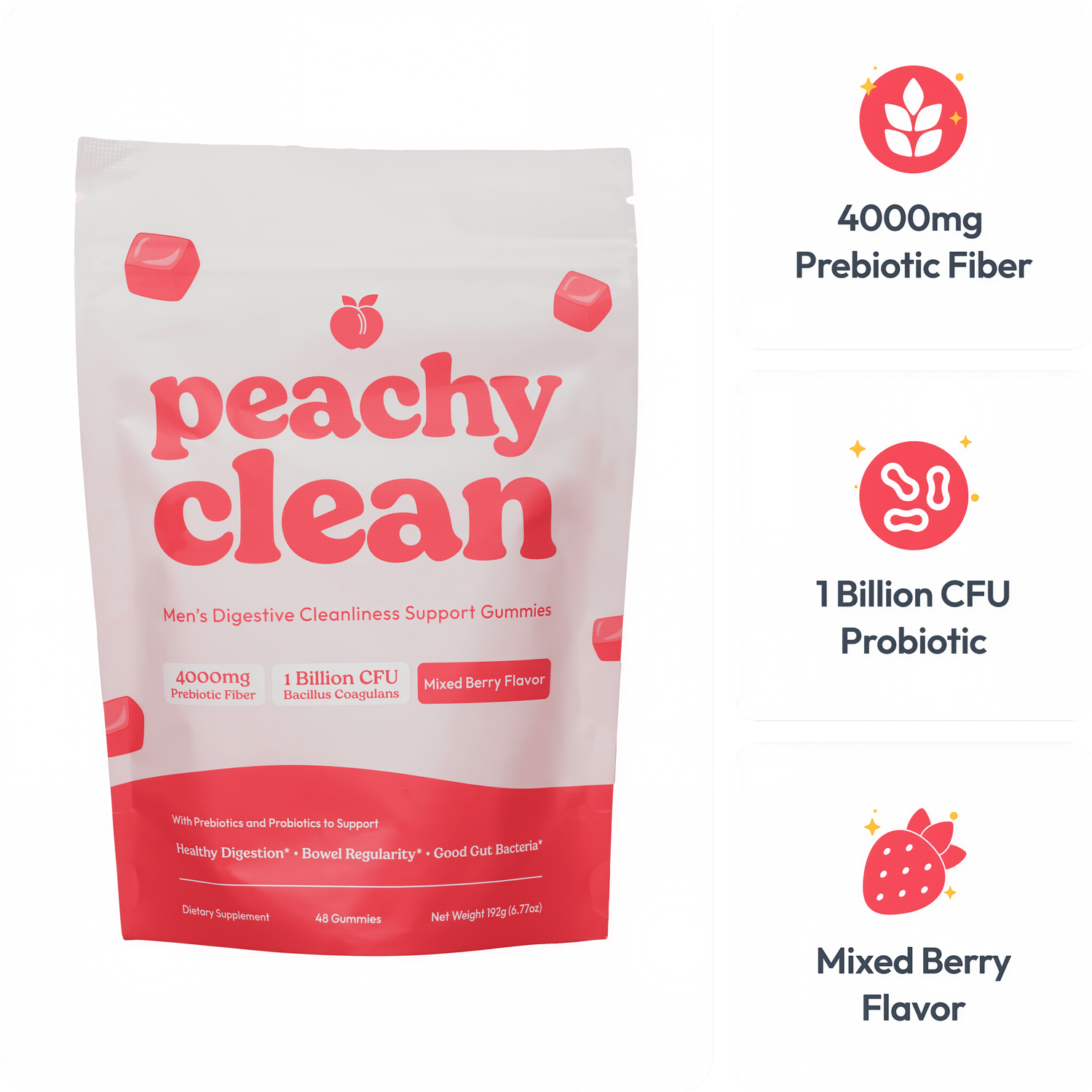 Peachy Clean Sugar-Free Pre+Probiotic Fiber Gummies